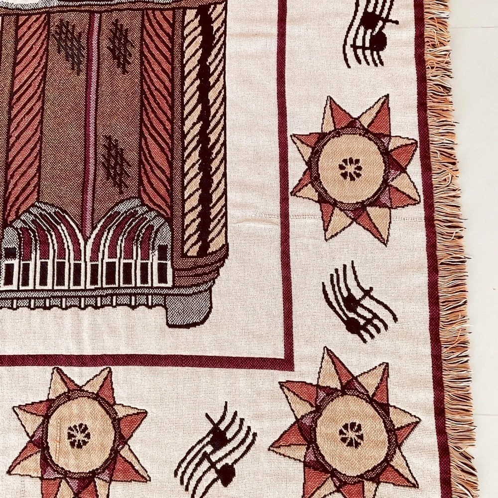 Vintage Beacon Cotton Woven Jukebox Throw Blanket Reversible Music Theme 50x60